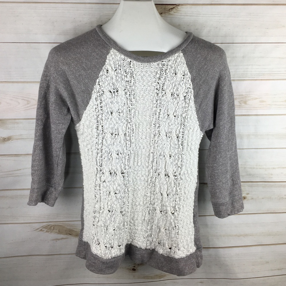 Lucky Brand Gray White Lace Casual Blouse Top Boho